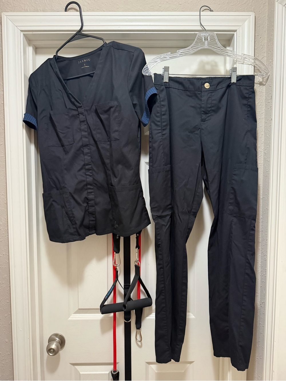 Jaanuu Navy Skinny Scrub Pants